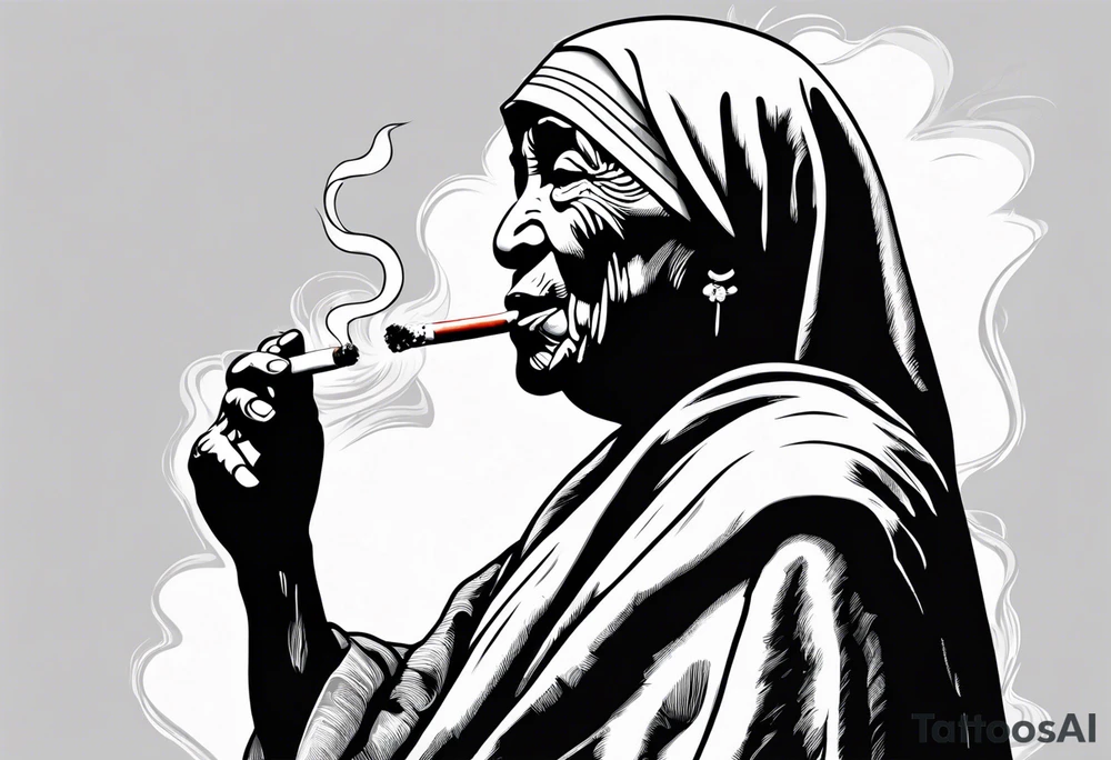 mother theresa smoking cigarette tattoo idea