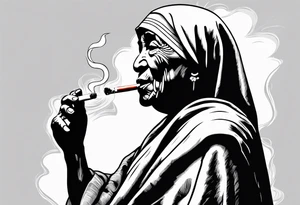 mother theresa smoking cigarette tattoo idea