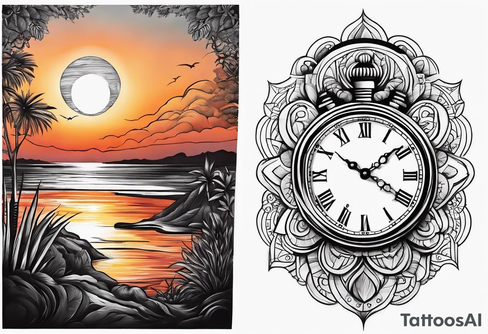 time element in sunset for man simple design tattoo idea