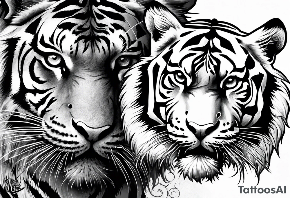 tiger with a full body not just its head with its body twisting clouds around tattoo idea