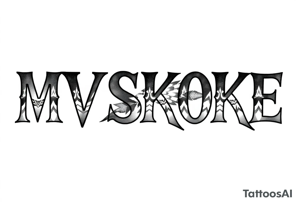 The word “MVSKOKE” shaded with Native American print tattoo idea