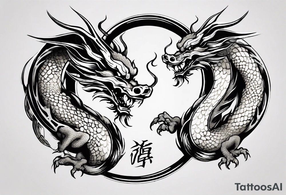 Chinese dragon in a circular shape with "02.03" written on its skin tattoo idea