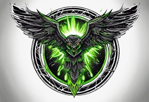 Forearm wing tattoo with streaks of neon green lightning going through/around it tattoo idea