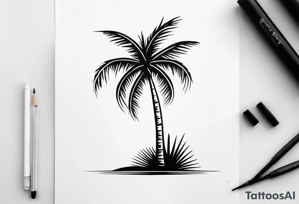 fineline tattoo of a tall palm tree tattoo idea