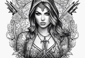 Female holding dagger tattoo idea