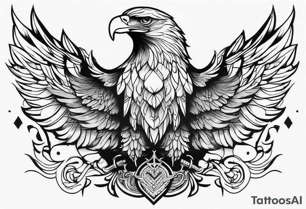 Narrow realistic black and white eagle chest tattoo tattoo idea