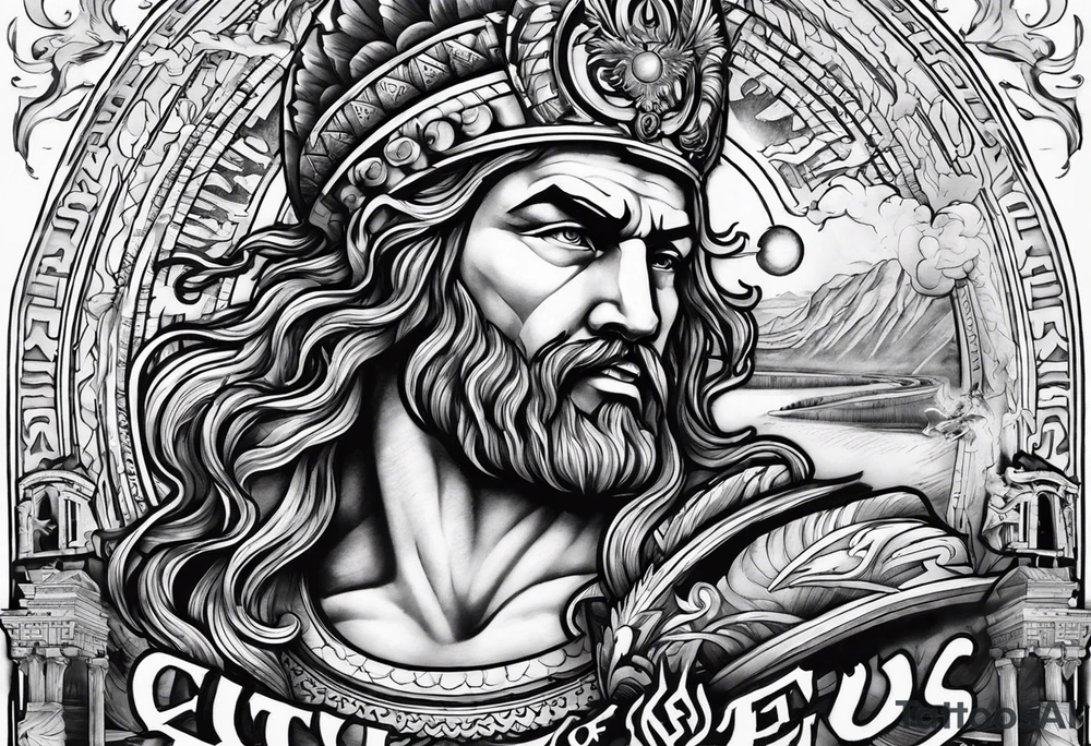 I want half sleeve tatto on the right arm 
With zeus and some thunder from his eyes, some text beside the zeus and  Temple of Olympian Zeus tattoo idea
