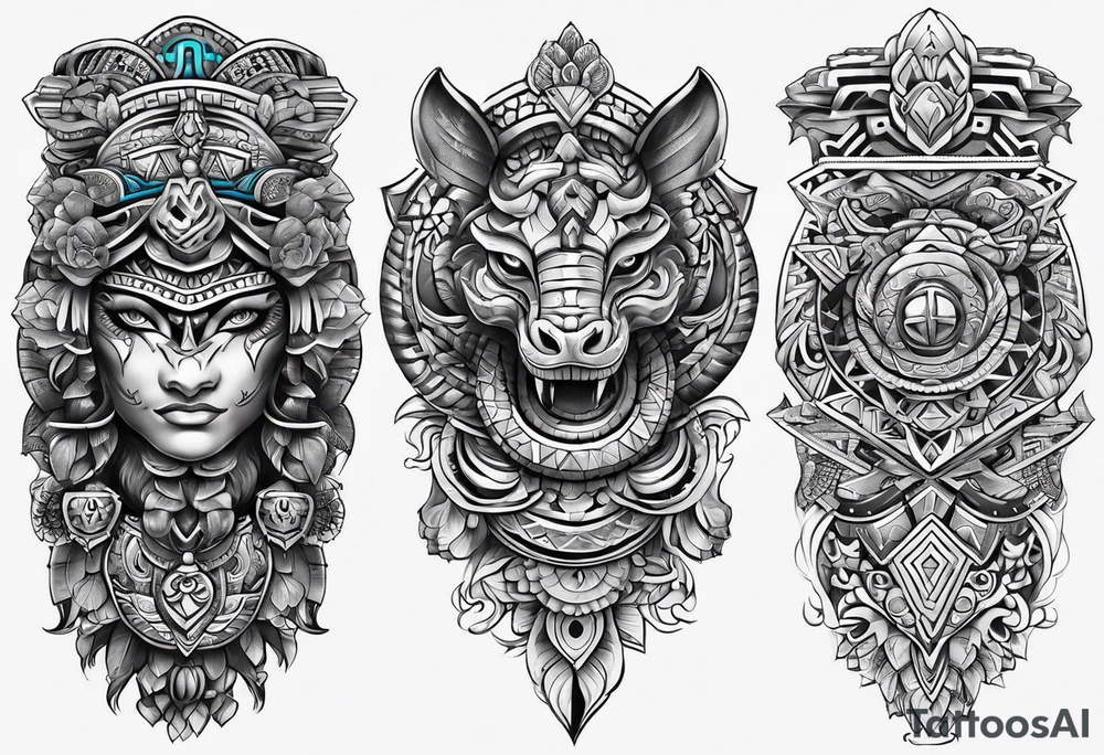 aztec snake sleeve tattoo idea