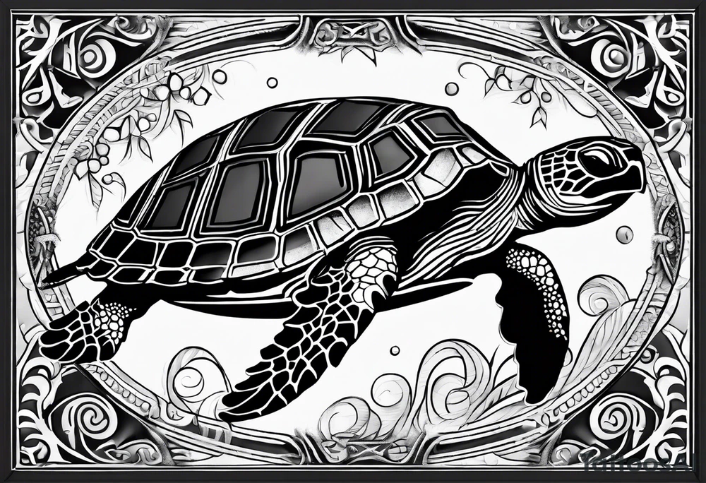Polynesian Sea Turtle with the initials N, J, S, G incorporated. tattoo idea
