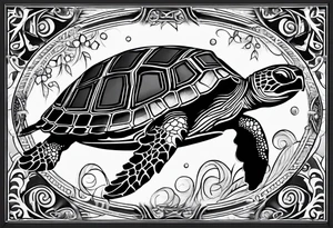 Polynesian Sea Turtle with the initials N, J, S, G incorporated. tattoo idea