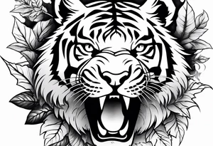 Fierce tigger growling with leaves and smoke around the image tattoo idea