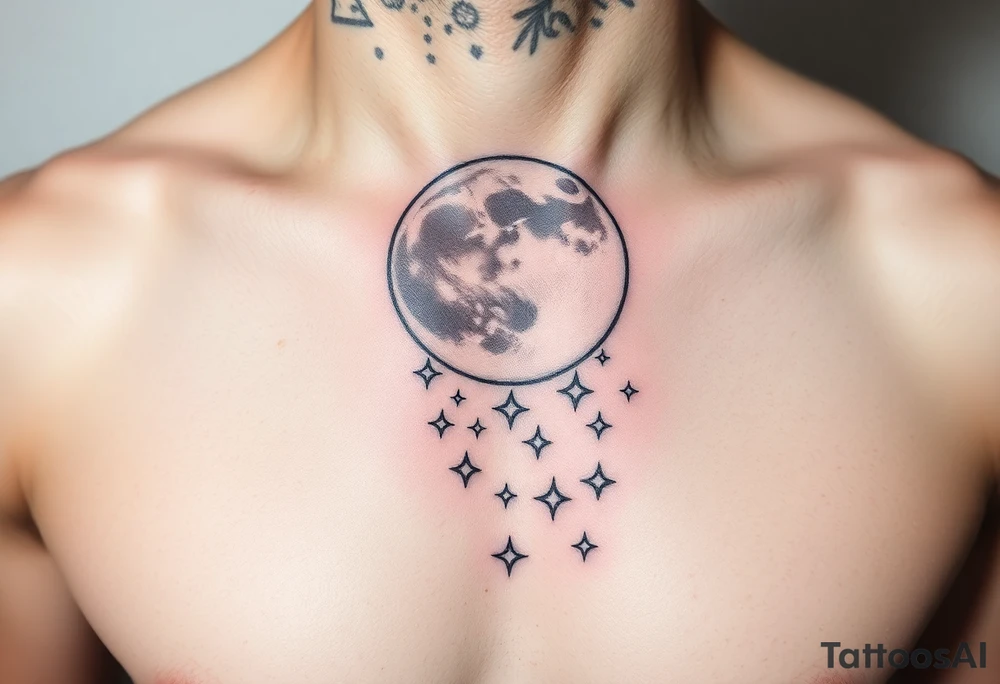 Moon and Cascade of stars tattoo idea