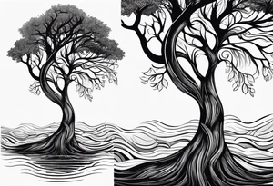 tree of life with roots growing around calming waves for forearm tattoo idea