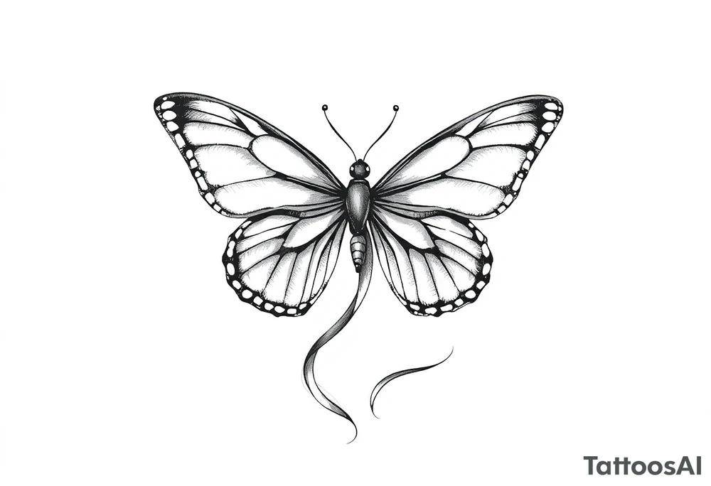 ethereal butterfly with flowing silk ribbons in moonlight tattoo idea