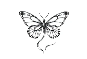 ethereal butterfly with flowing silk ribbons in moonlight tattoo idea