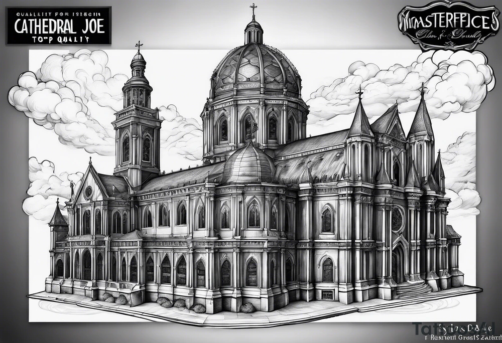 cathedral on fire boarder tattoo idea