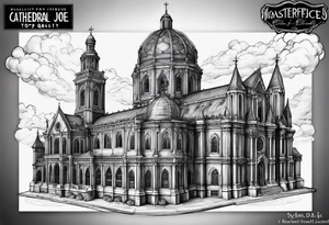 cathedral on fire boarder tattoo idea