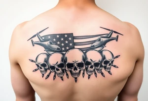 American Flag, helicopters, bullets, skulls tattoo idea