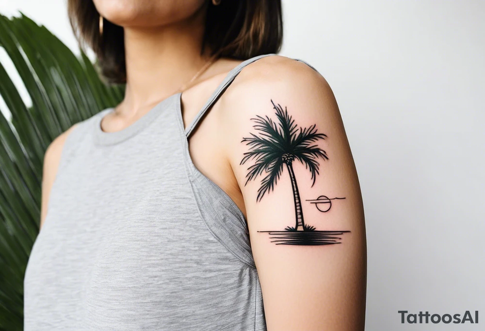 fineline tattoo of a tall palm tree tattoo idea