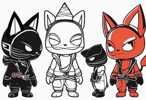 Three casual sackboys from "litten big planet" in a row, full Black filled, different poses tattoo idea