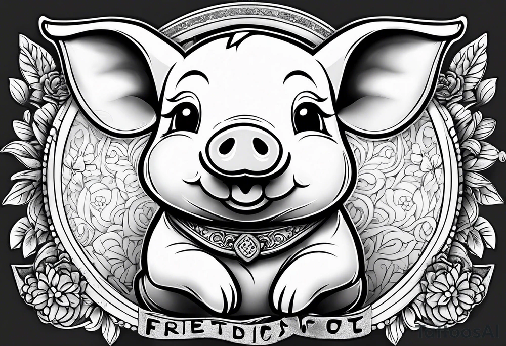 cute piglet.
with text: "friends not food" tattoo idea