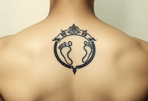 Tribal tattoo in ring/band with Ghanaian symbols as well jamaica incorporated with 4 baby foot prints tattoo idea