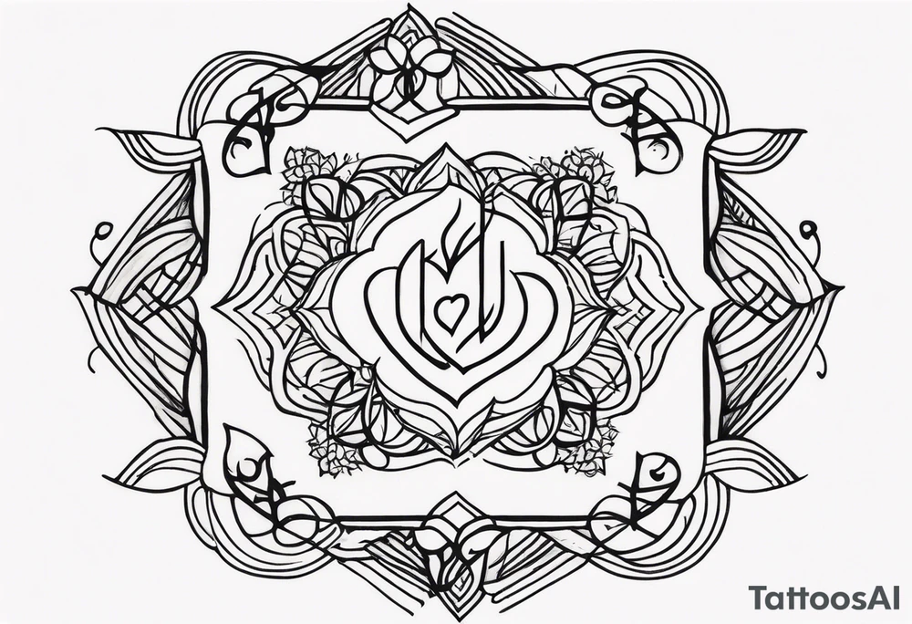 Tattoo ਨਿਰਭਉ ਨਿਰਵੈਰ written in Gurmukhi written text. Add fire and heart to symbolize strength and love tattoo idea