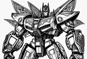 Optimus prime holding Sonic, a butterfly, Pablo from backyardigans, and a multi colered power ranger tattoo idea