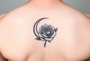 I have a small crescent moon tattoo. I want to cover it up with a rose tattoo. So I would like a rose tattoo with a crescent moon incorporated into it tattoo idea