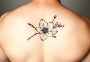 fine line dogwood blossom branch on fire tattoo idea