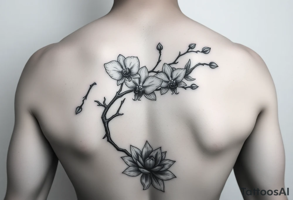 Orchid or cherry blossom tree and lotus tattoo idea