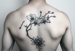 Orchid or cherry blossom tree and lotus tattoo idea