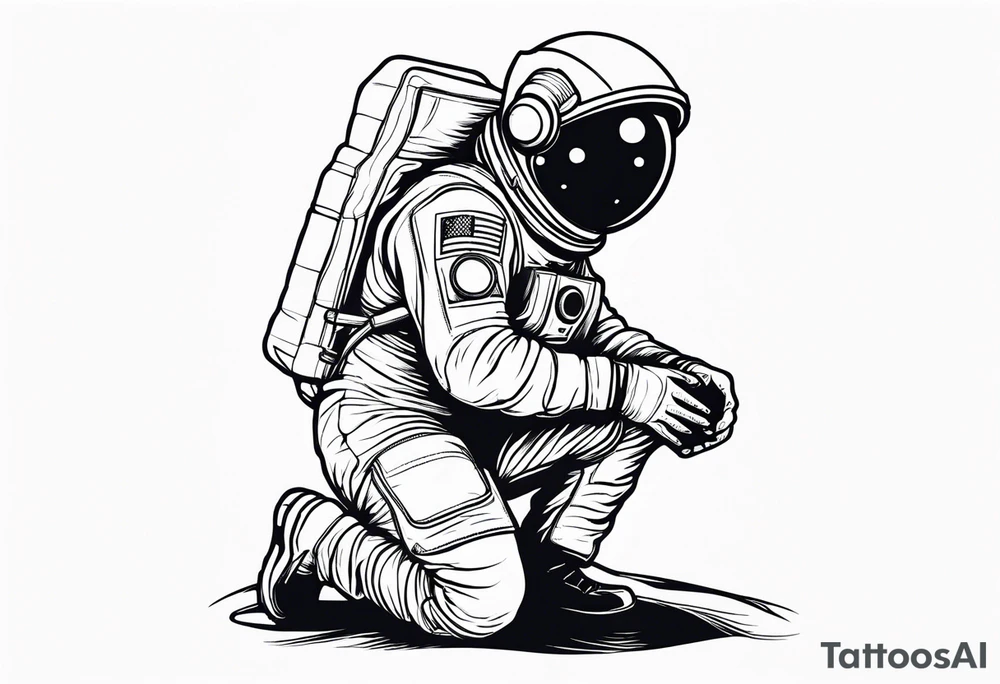 an astronaut hunched over in space from the back holding a planet in his hands tattoo idea