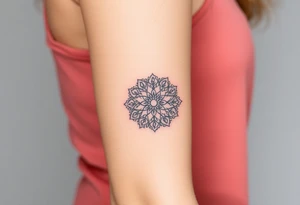 A delicate lace armband in a mandala style, incorporating intricate, circular details tattoo idea