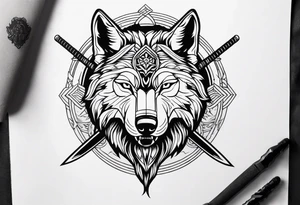 wolf head with katana tattoo idea