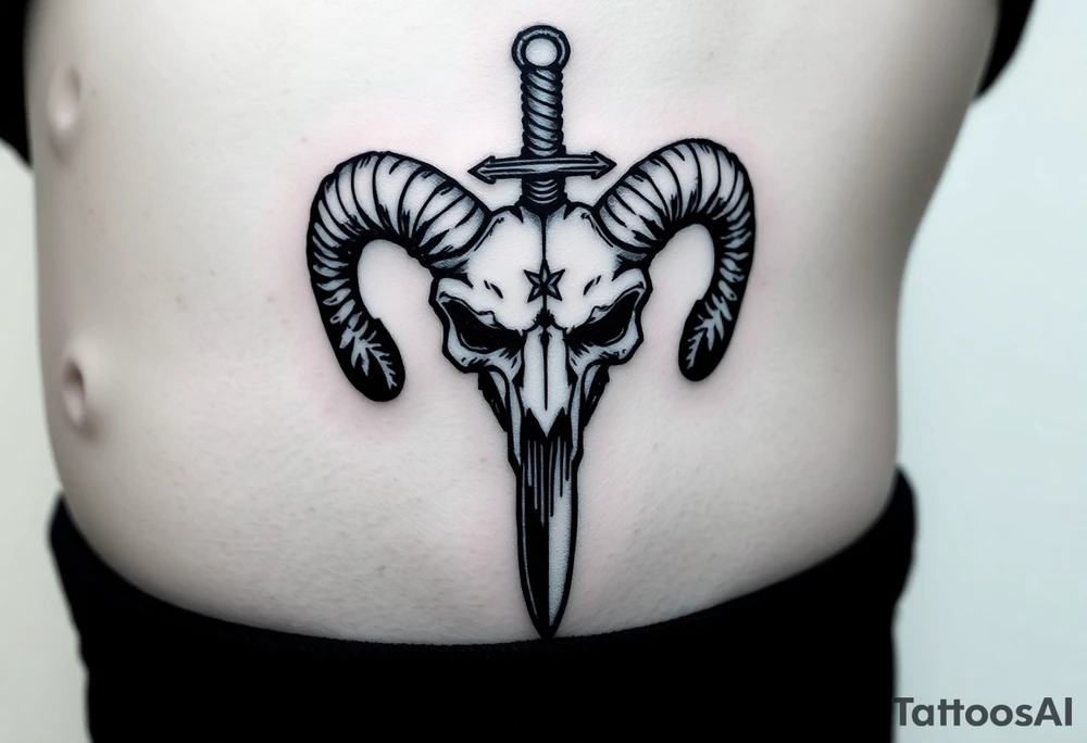 Ram skull with sword going down through the middle tattoo idea