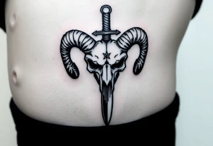 Ram skull with sword going down through the middle tattoo idea