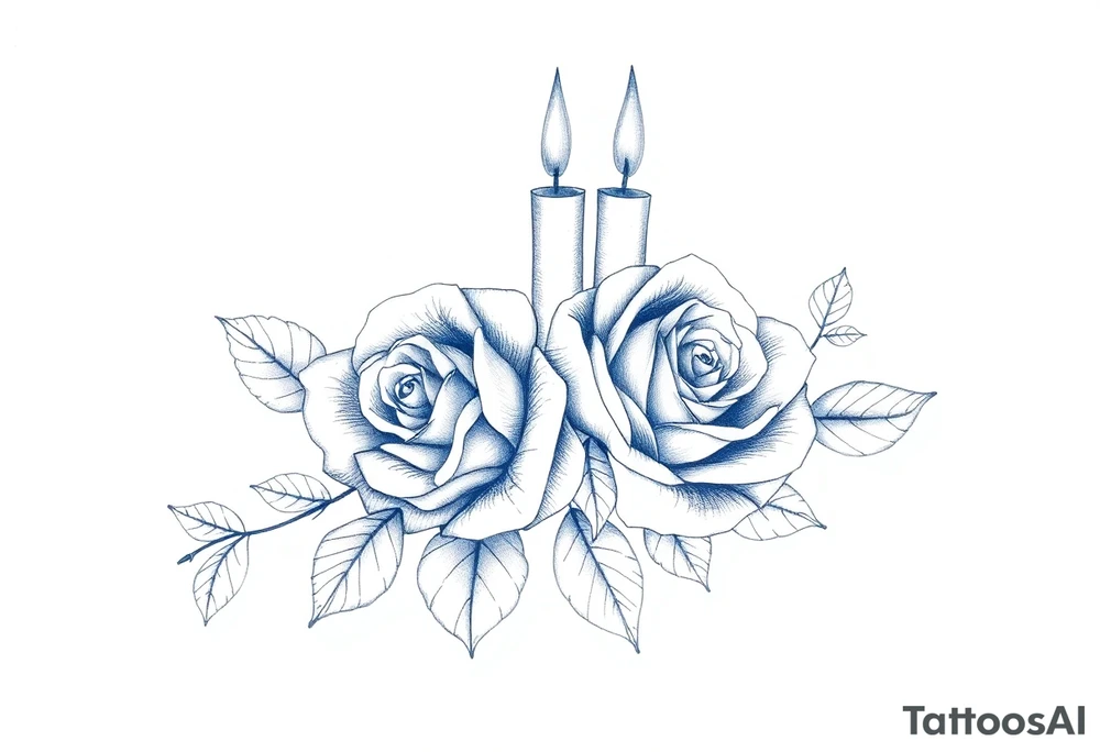 Passed love one, two roses, two candles, blue tattoo idea Passed love one, two roses, two candles, blue tattoo idea