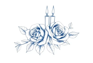 Passed love one, two roses, two candles, blue tattoo idea