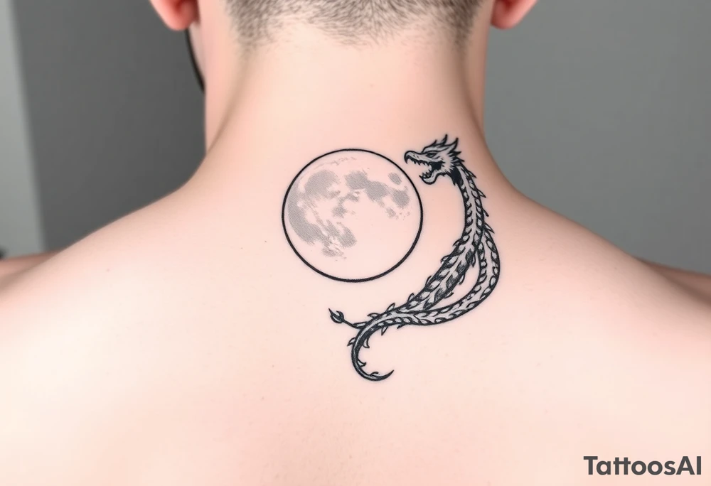 moon and dragon minimalist tattoo tattoo idea