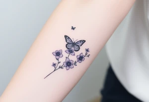 spring violet flowers and butterflies, more butterfly, and sprinkels, flower are violet il want long for all forcearm tattoo idea