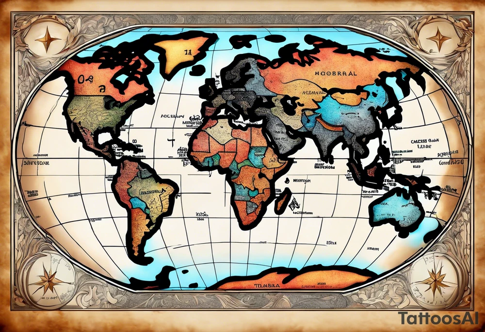 a old world map for the back of a forearm tattoo idea