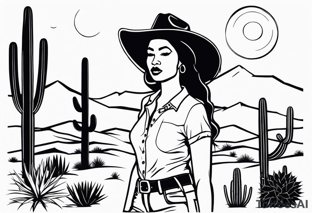 Cactus desert cowgirl black woman tattoo idea