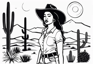 Cactus desert cowgirl black woman tattoo idea