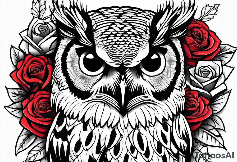 Barred owl and roses tattoo idea