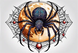 spider with web hangin down moon tattoo idea