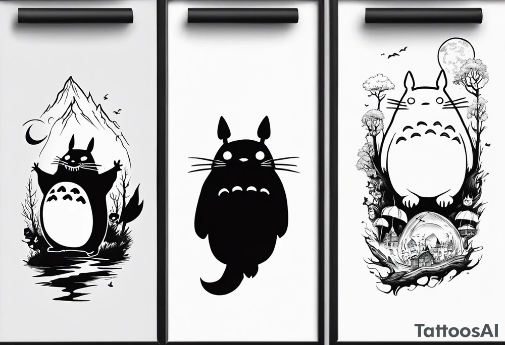 Sleeve, images from the cartoons the walking castle and gone with the ghosts, and totoro tattoo idea