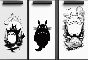 Sleeve, images from the cartoons the walking castle and gone with the ghosts, and totoro tattoo idea