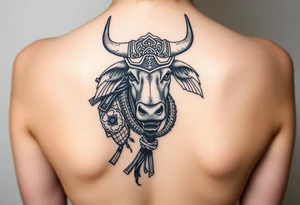 Ox dressed up as samurai warrior tattoo idea