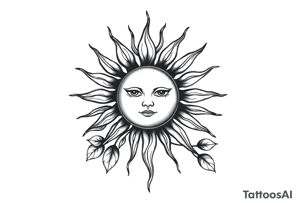 Sun with stem and leaves tattoo idea